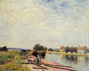 阿尔弗莱德 西斯莱 : Barges on the Loing at Saint-Mammes